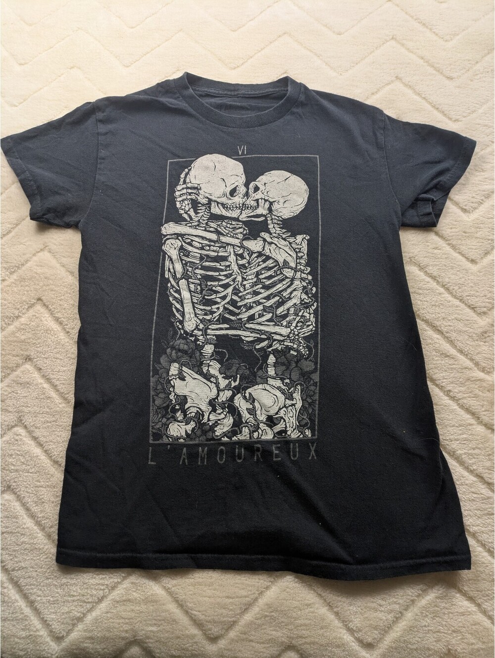 Threadless Men's Black Skeleton Lovers Graphic T-Shirt Size Large